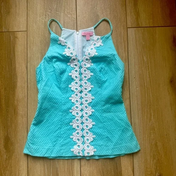 Lilly Pulitzer Magnolia Breakwater Blue and White Embroidered Top Sz 00 - Picture 3 of 6